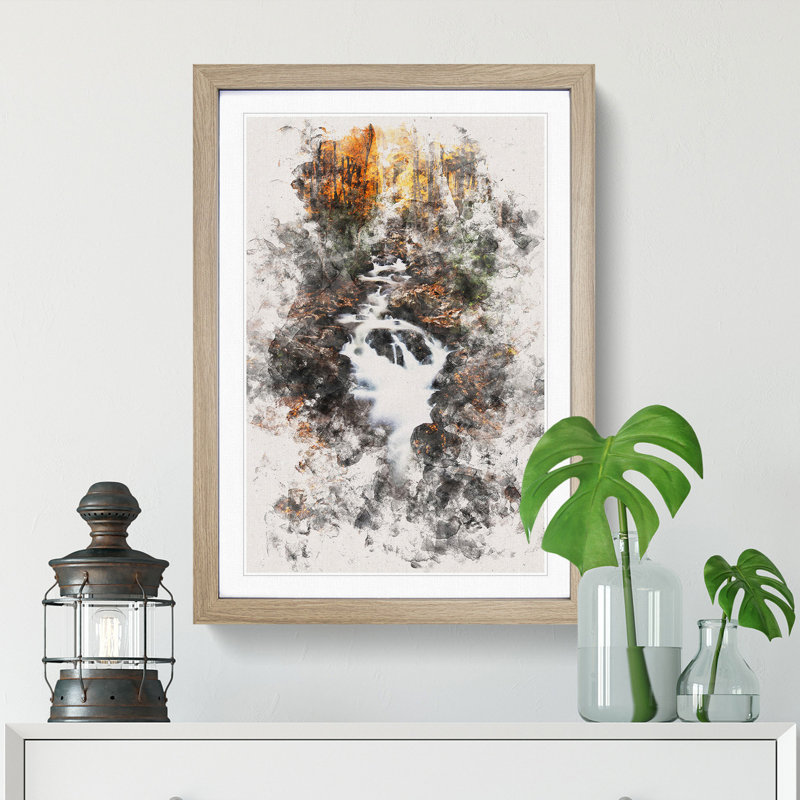 Woodland Stream - Single Picture Frame Print on MDF, 63cm H x 45cm W x 2cm D, Oak Framed