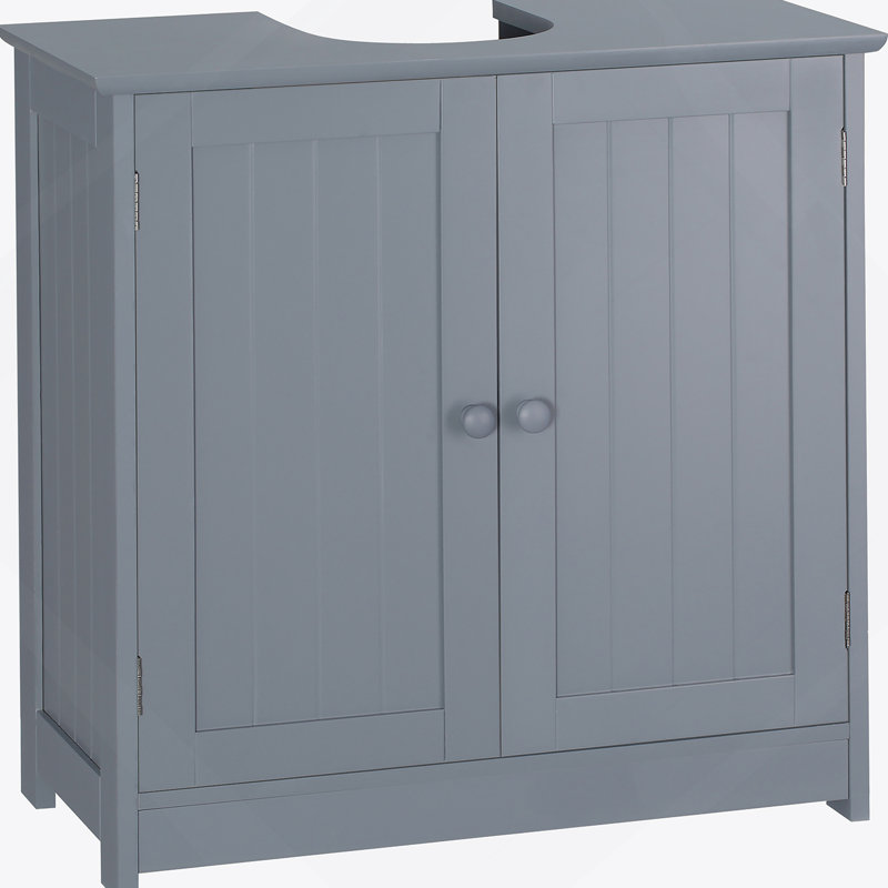 Armoire de salle de bain sous le lavabo avec 2 portes et tablette, meuble-lavabo à piédestal, gris, Gris