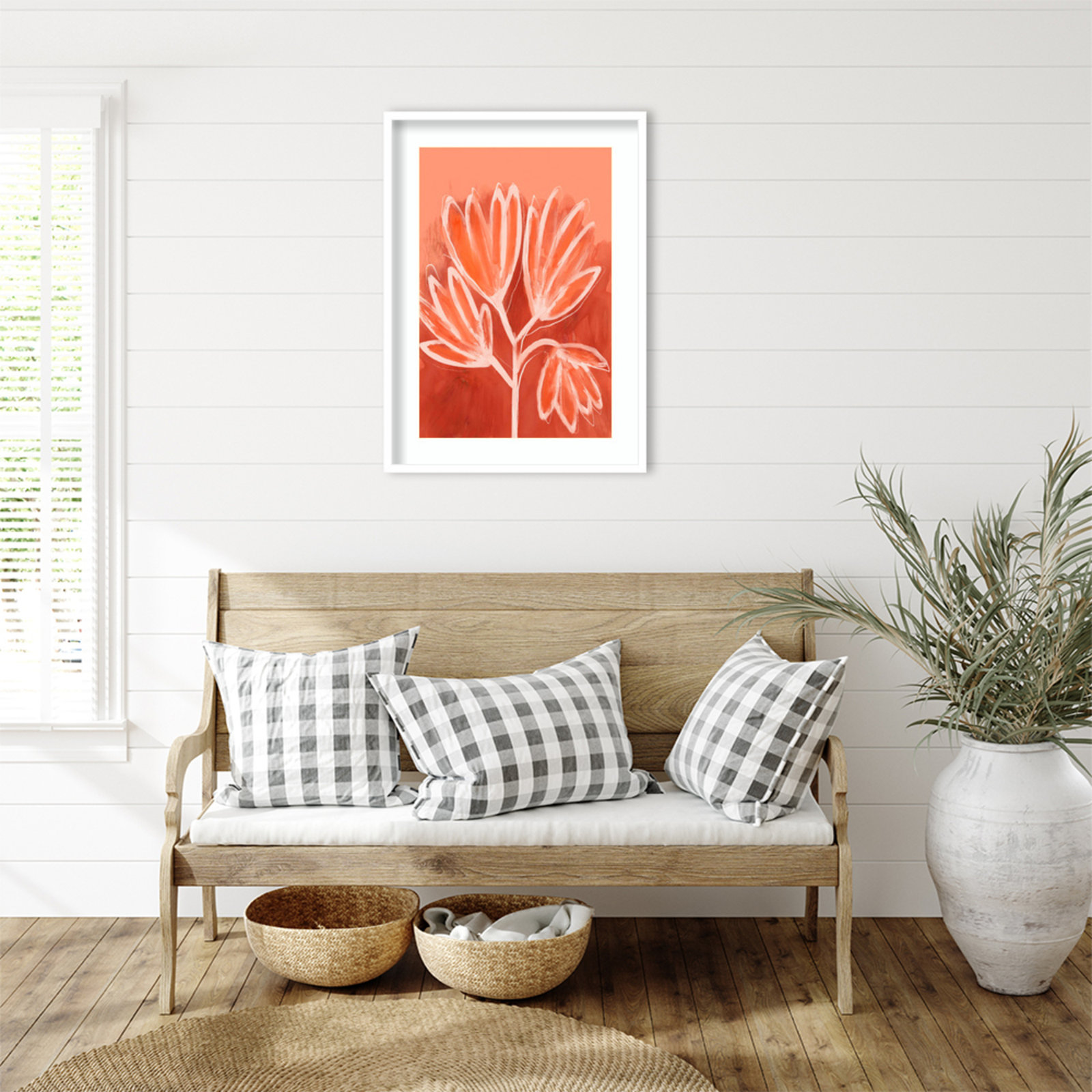 Galya "Peachy Flowers" Print by Treechild, White, 33" H x 24" W