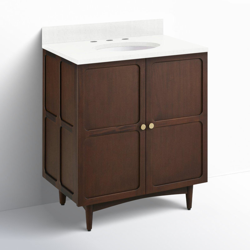 Delavan 30" Single Bathroom Vanity, Feathered White Quartz, 8" Widespread