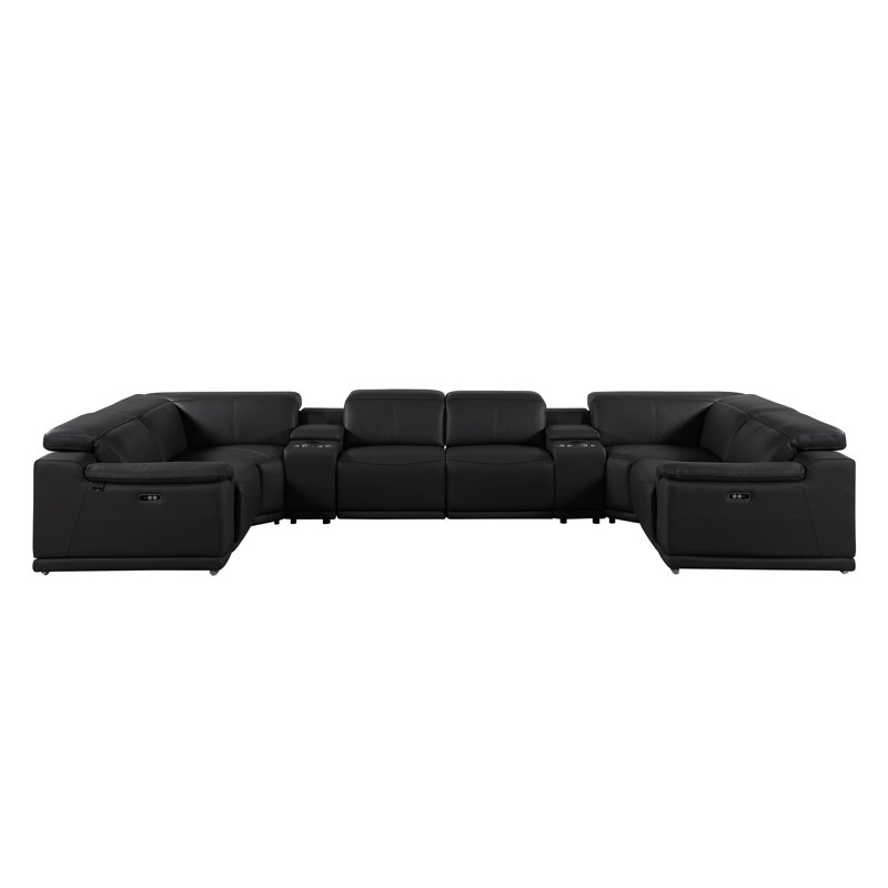 Canapé modulaire en cuir italien 4 pièces Jignesh, Cuir véritable noir Jignesh