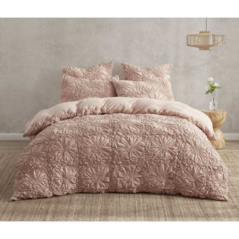 Ensemble d'édredon en coton Lou Lou, Rose coucher de soleil, Couvre-lit très grand et 2 taies d'oreiller 