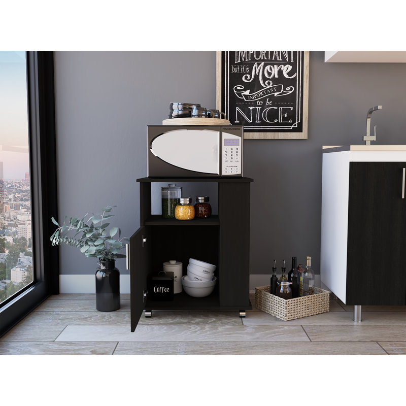 Armoire à micro-ondes inférieure Kit, une porte, trois tablettes latérales, Noir