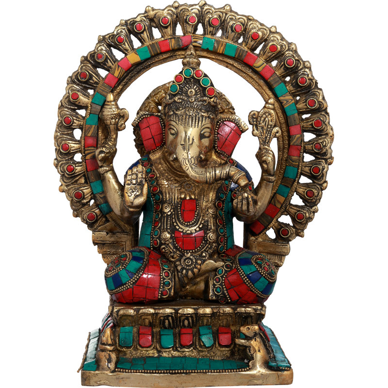 Statue Aureole Lord Ganesha Lotus Petals