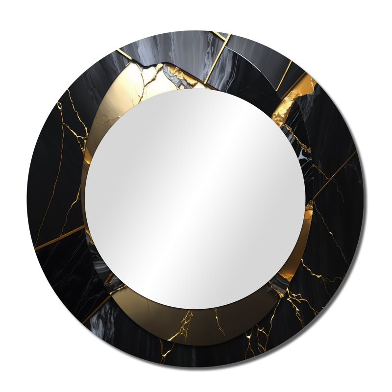 Persayus abstrait Geode Gold III - miroir mural décoratif en marbre, grand miroir rond moderne, impression d'art en métal
