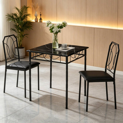 Prentiss 3-Piece Dining Table Set for 2, Small Kitchen Table and Chairs, Pub Table Set, Breakfast Nook Dining Room Furniture, Space-Saving Bistro Table Set with 2 Chairs