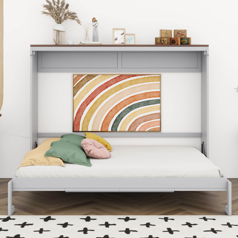 Lit escamotable horizontal avec port USB, lit escamotable mural en bois avec lattes, peu encombrant pour la chambre d'amis