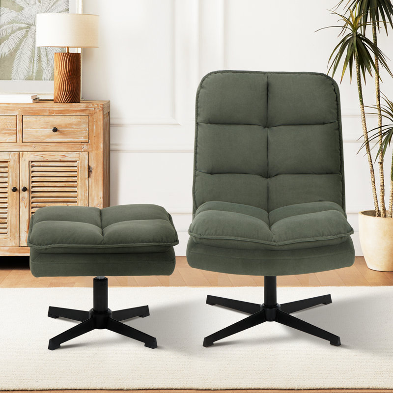 Chaise d'appoint rembourrée avec repose-pieds, Tissu vert