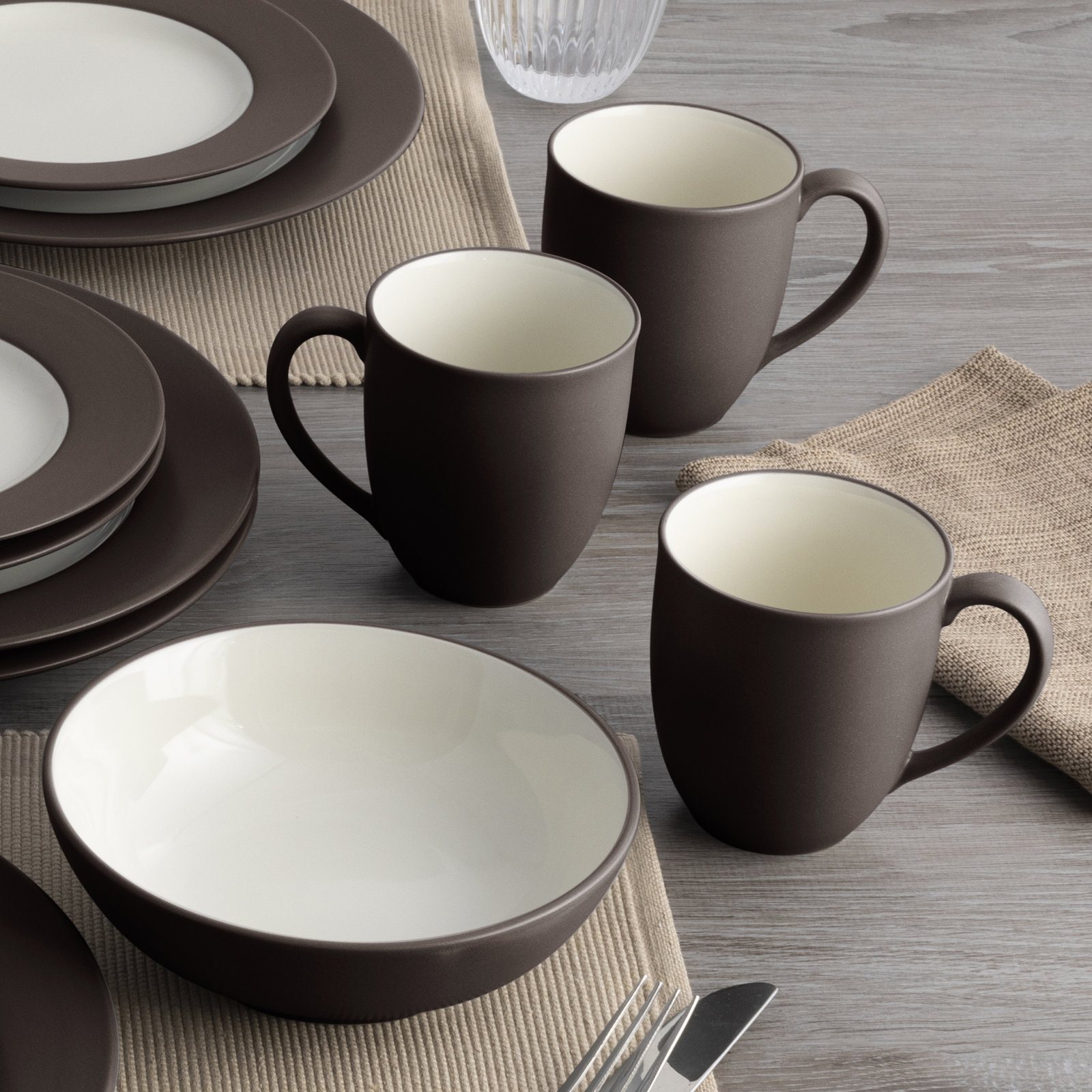 Colorwave Stoneware Dinnerware Set - Service for 4, Chocolate