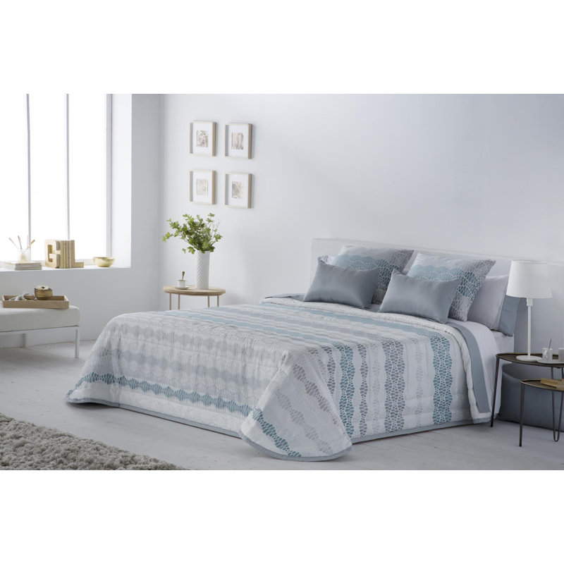 Anya Polyester Striped Bedspread, Pearl, 260 x 265 cm