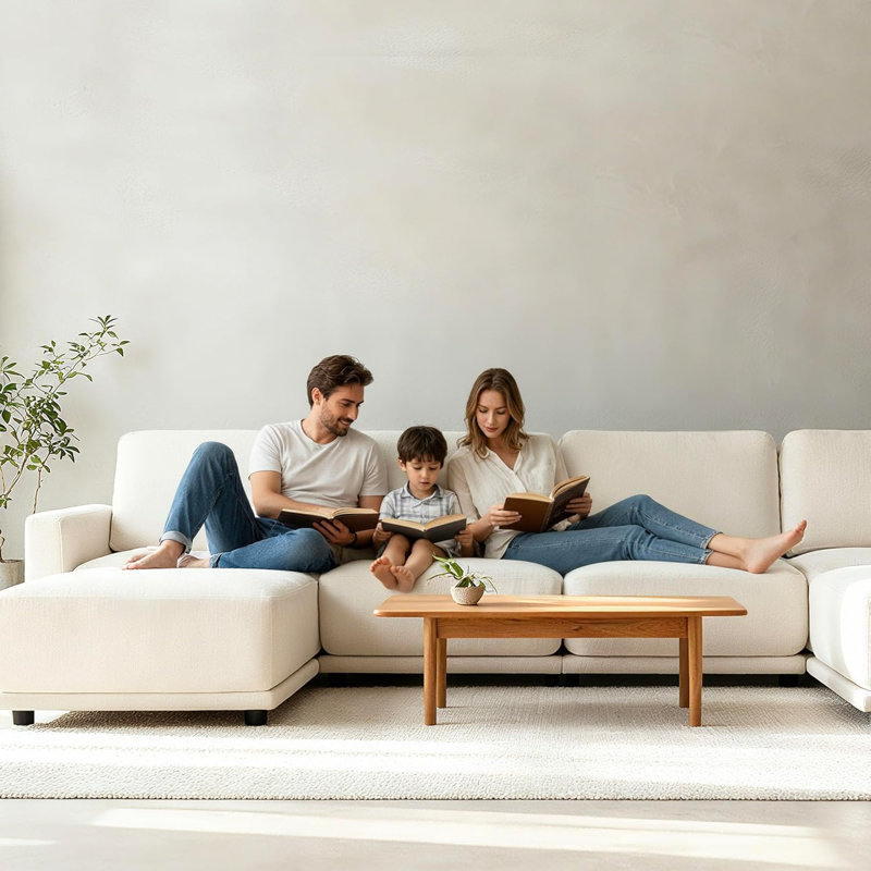 Canapé modulaire en U de 145 po, 4 places avec 2 repose-pieds, blanc, 4 places + 2 repose-pieds, Blanc