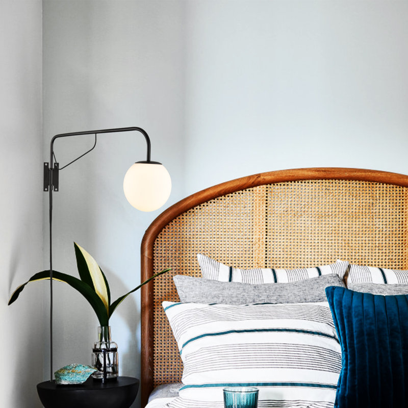 Modern Black Plug In Swing Arm Wall Lamp With On/Off Switch Wall Sconce