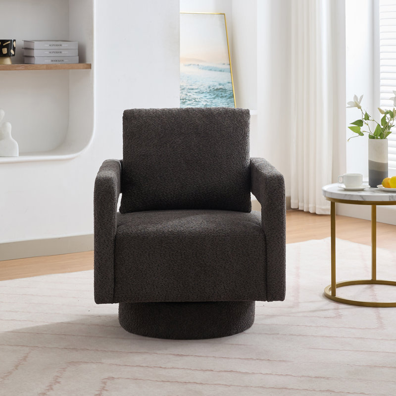 29.12" W Pillow Back Hollow Arm Swivel Accent Armchair, Charcoal Polyester