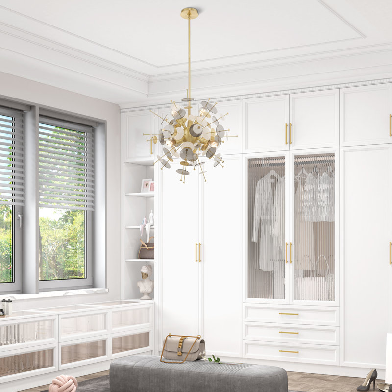 Lustre sphérique spoutnik 6 lumières Nichalaus, H 32 po x l 24 po x P 24 po, Laiton satiné