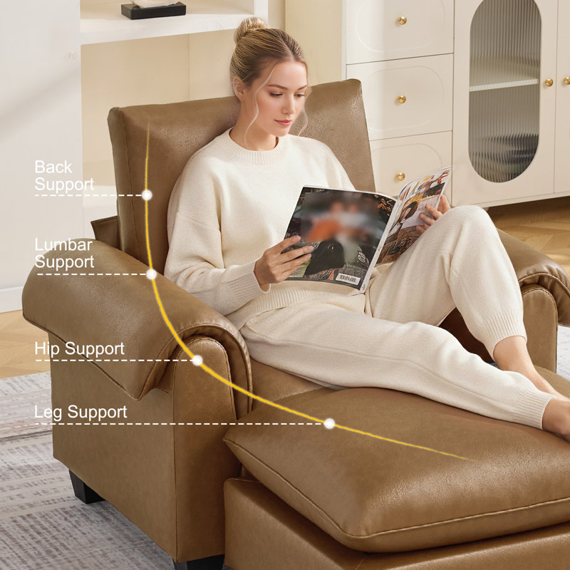 Fauteuil en similicuir avec repose-pieds l 44,5 po, Light Brown, Oui