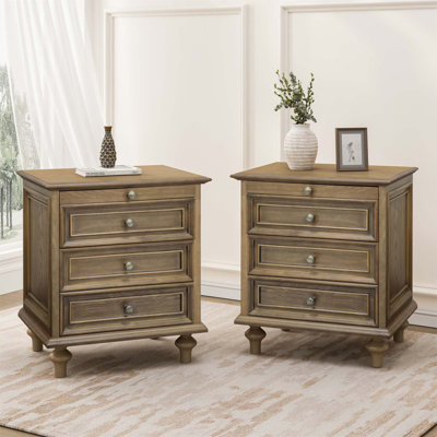 Set Of 2 Nightstands With 4 Storage Drawers, Wood End Table With 4 Solid Wood Feet And Metal Handle For Rustic And Modern Decor