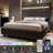 LED Bed Frame, Corduroy Upholstered Platform with 60" Tall Headboard & Charging Station-1316539966-1316539963