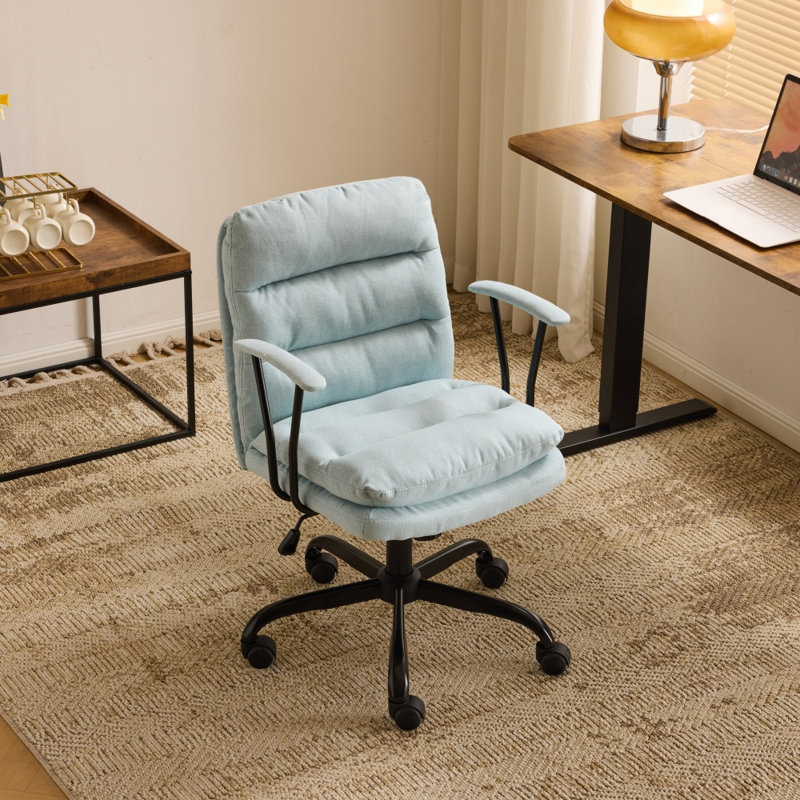24.4 Inch Upholstered Swivel Office Chair With Leg Pegs And Wheels, Mint Green