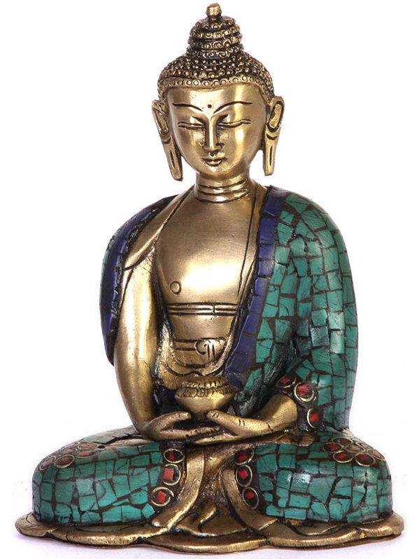 Bouddha en méditation avec Pindapatra (robe incrustée de pierres précieuses)