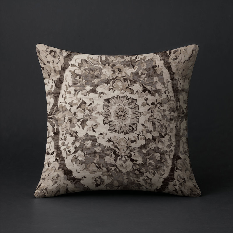 Coussin décoratif intérieur et extérieur Modern, Brun / beige / crème damassé, Carré 20 po