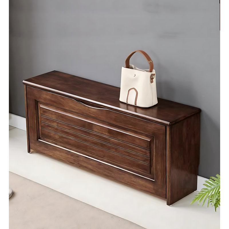 Banc à chaussures en bois massif Traditional, Brun, H 16,54 po x l 31,5 po x P 9,45 po