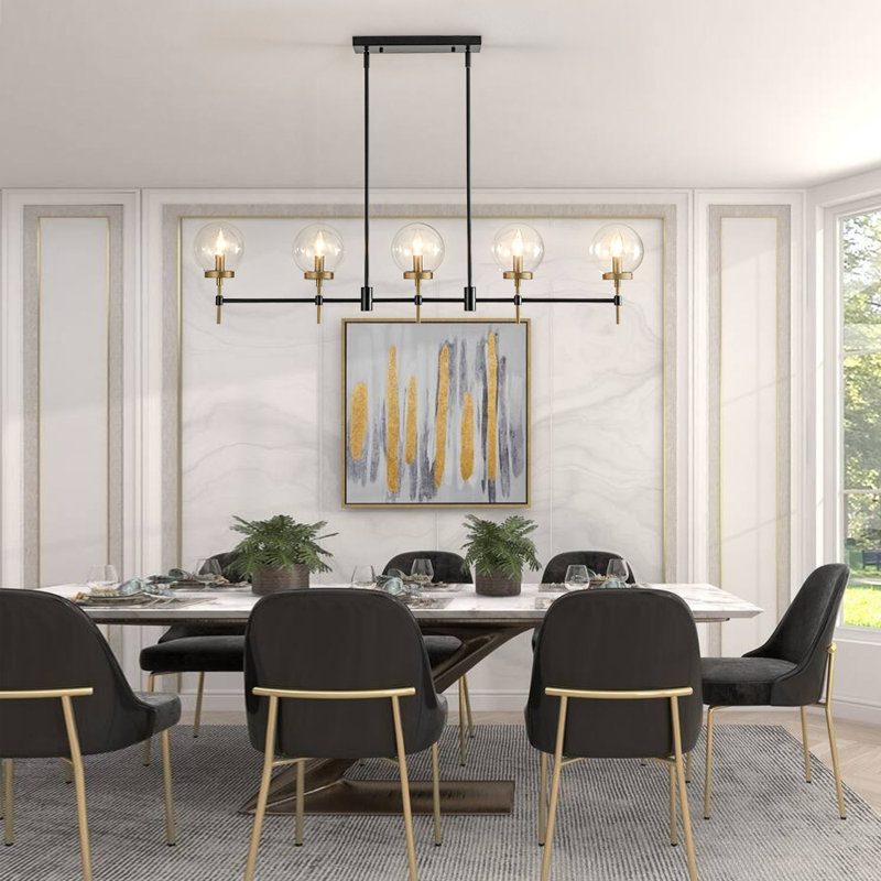 Mid-Century 5-Light Clear Glass Linear Chandelier