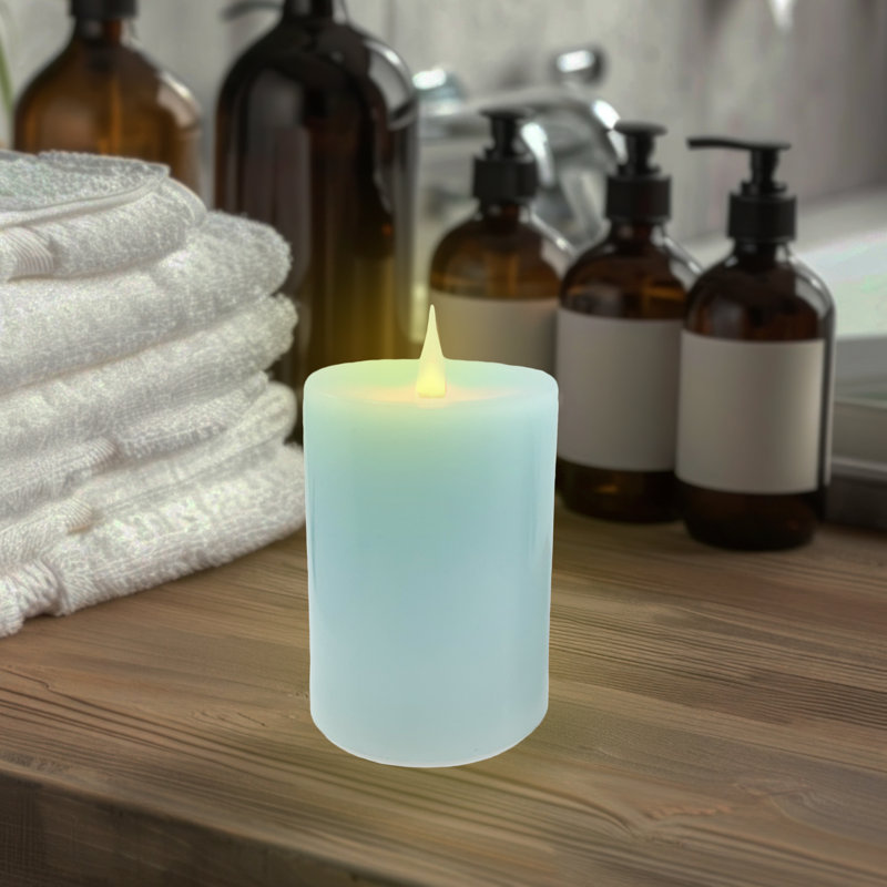 Pilier de cire avec télécommande, 4 po x 3 po sans flamme, Bleu