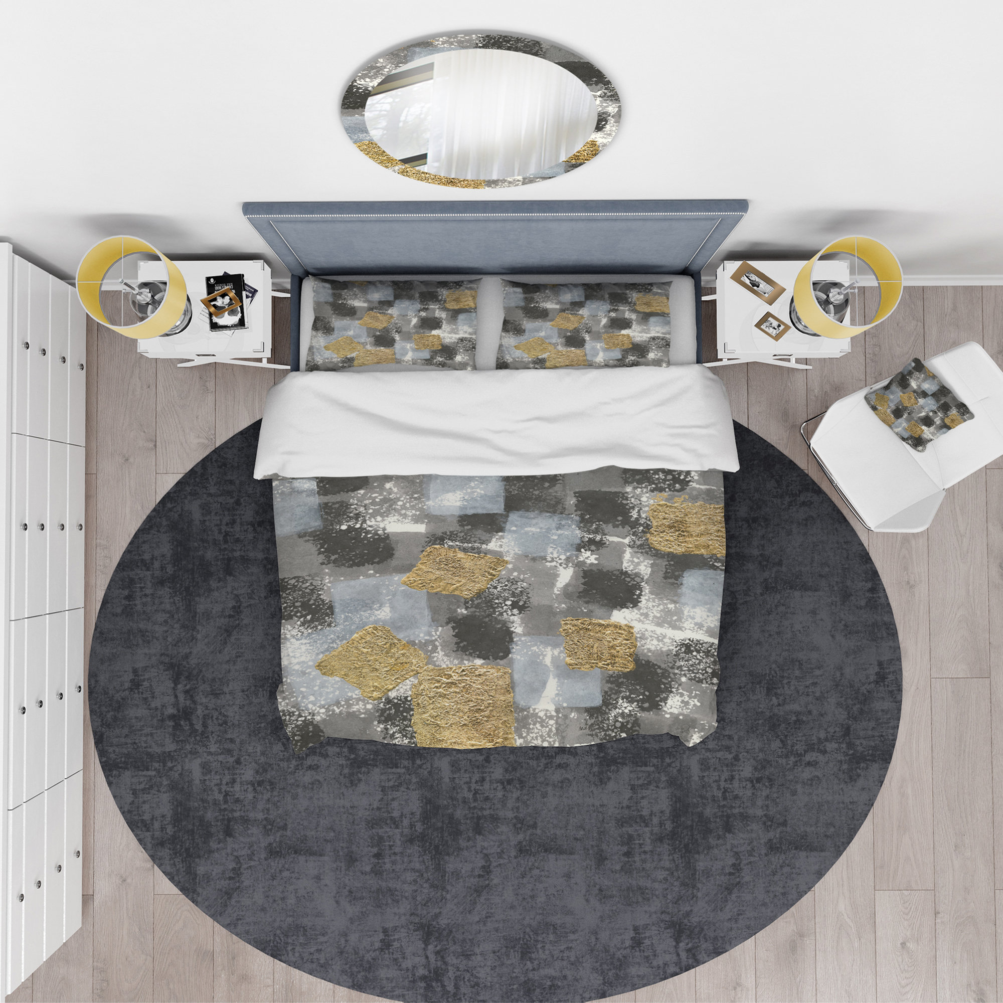 Design Art Gold Glamour Squares II - Ensemble de housse de couette