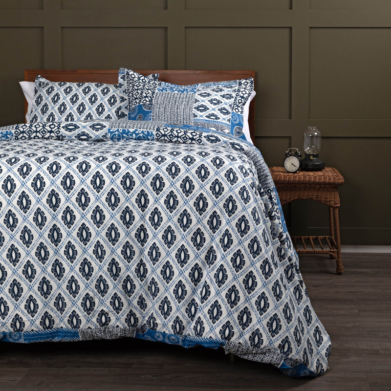Patchwork Blue Reversible Full Down Alternative Comforter Set