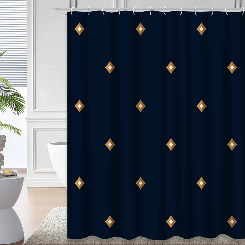 Petit rideau de douche vintage à motif de losanges bleus avec 12 crochets, L 72 po x l 72 po