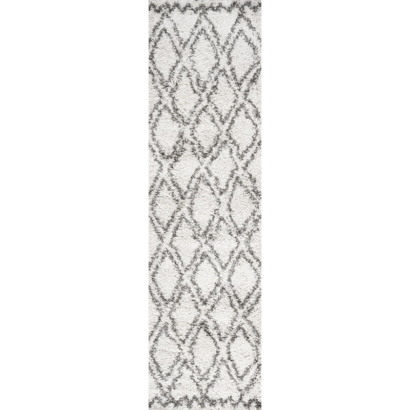 Schlemmer Diamond Trellis Shag Beige/Dark Gray Rug, Runner 2'3" x 8'