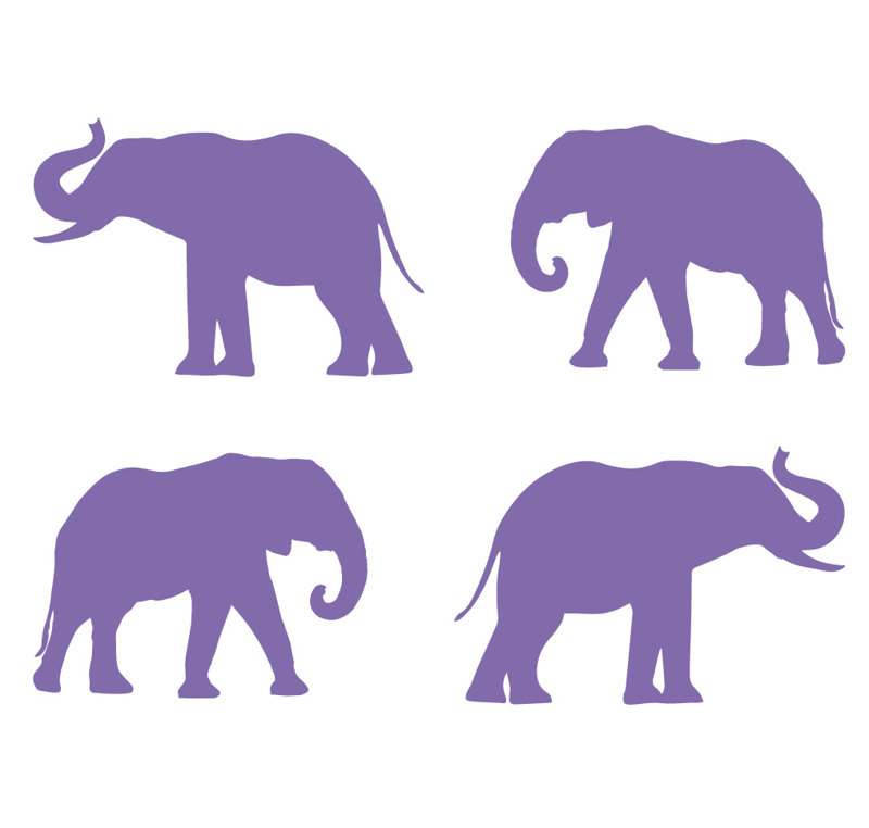 Décalcomanie murale motif éléphant, H 2,5 po x l 4 po x P 0,01 po, Lavande