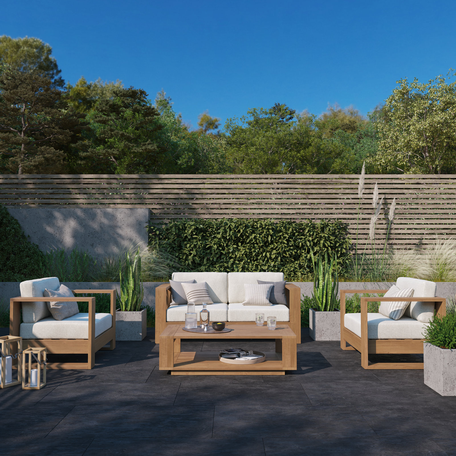 Shay 4 Piece Outdoor Set In Oiled Eucalyptus