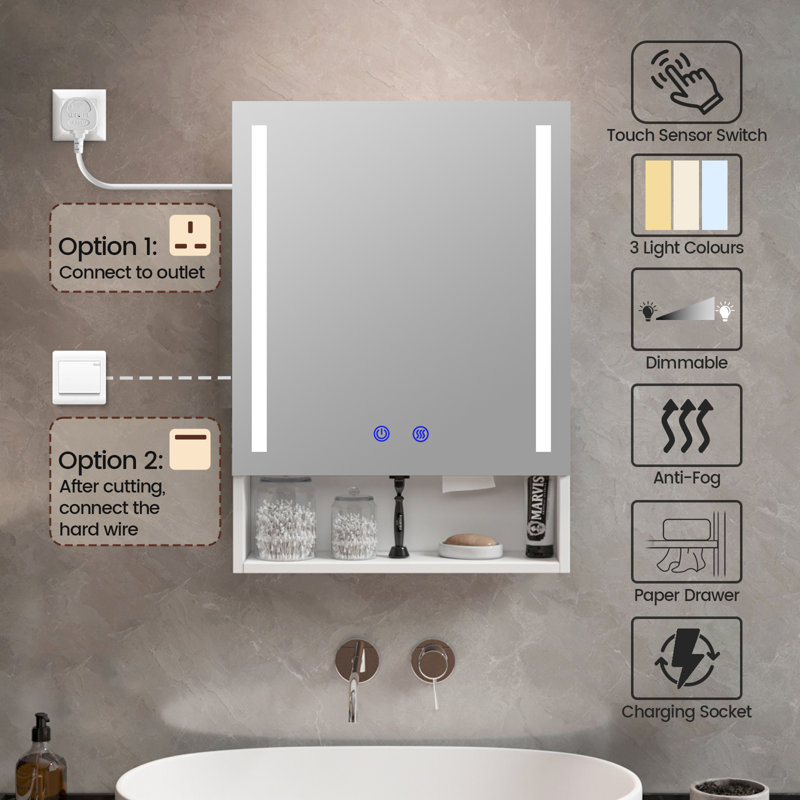 50mm W 70mm H Wall Mounted Required Medicine Cabinet Mirror 4 Adjustable, 50×70