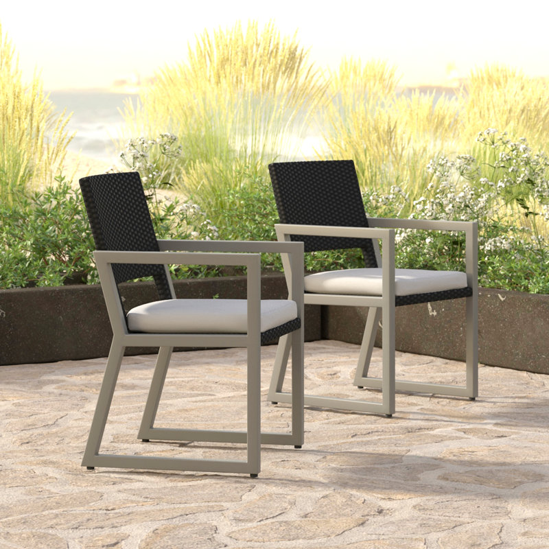 8 Piece Sunbrella Outdoor Patio Dining Chairs - Navy, White, Brown