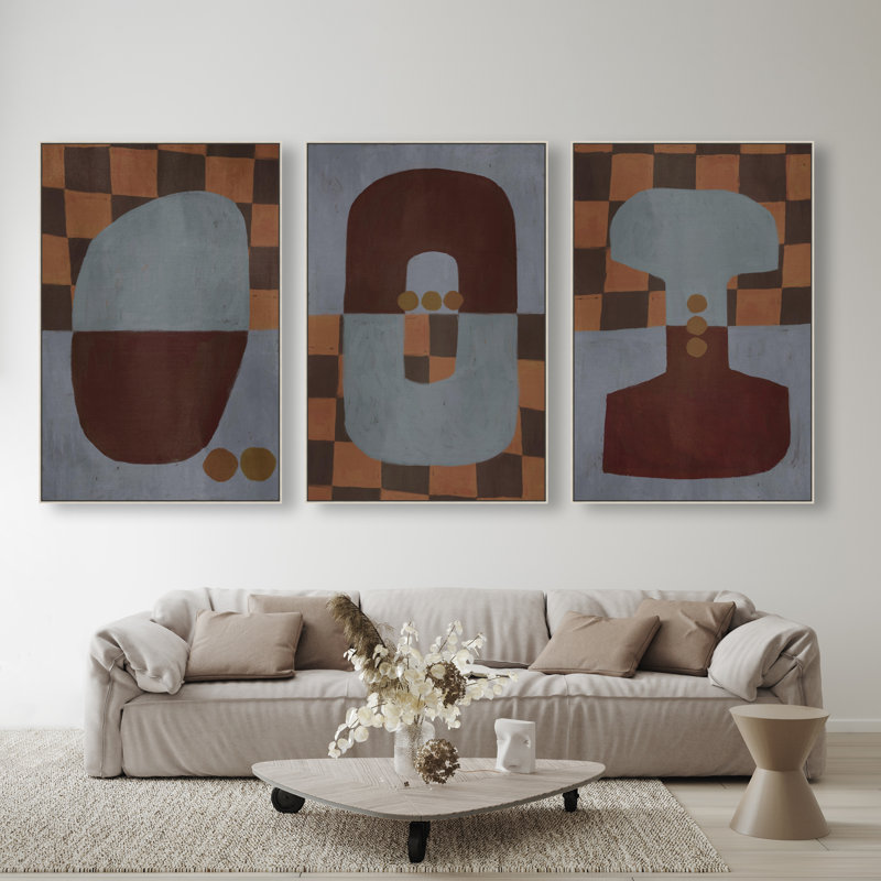 Checkered Dominos Set Set by Oliver Gal, 55" H x 37" W, Silver Floater Frame