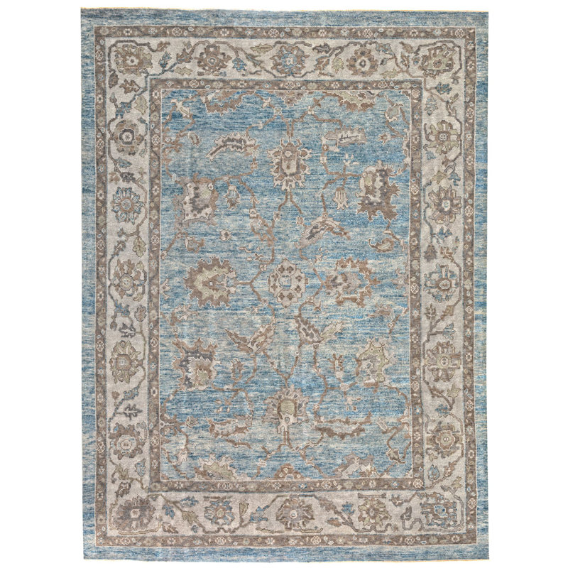 One-of-a-Kind Rectangle 7'11" X 10'9" Old Wool Area Rug in Light Blue/Ivory