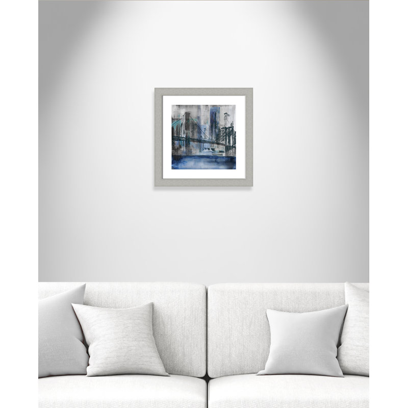 Pont de Brooklyn - peinture encadrée, H 18,5 po x l 18,5 po x P 1,25 po, Encadrement argent brossé
