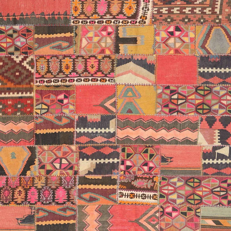 Tapis contemporain orange / rouge / noir, Carré 5 pi