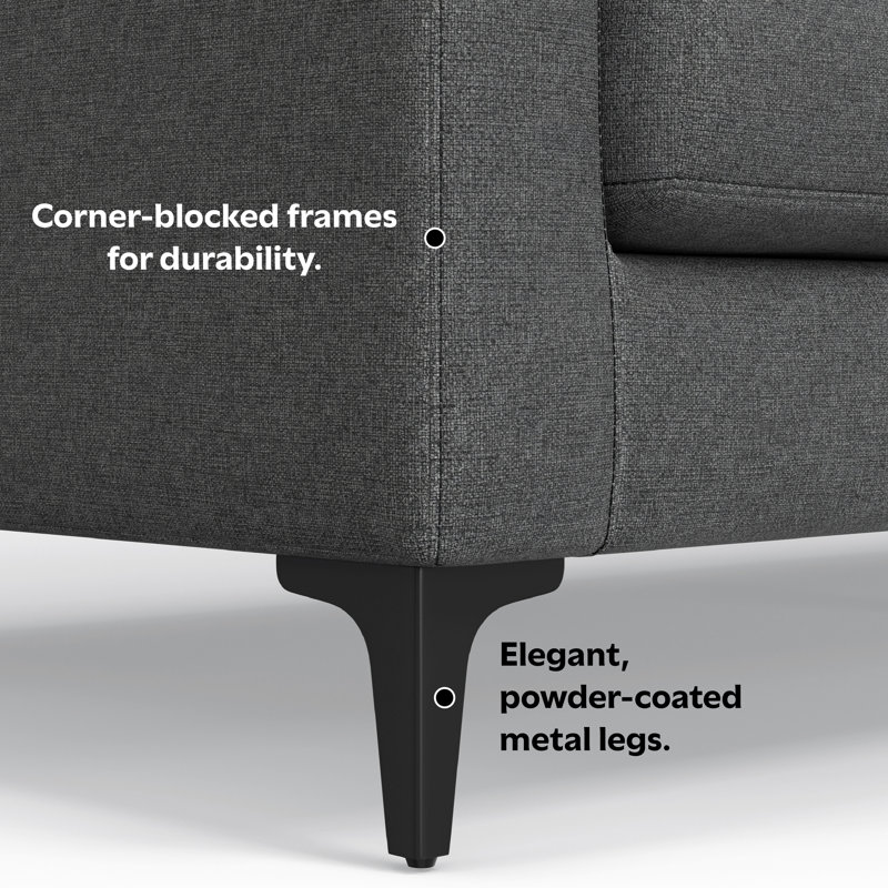 Ita Large Mid Century Corner Sectional, L-Shaped Sofa with Performance Fabric and Reversible Cushions, Pebble Gray