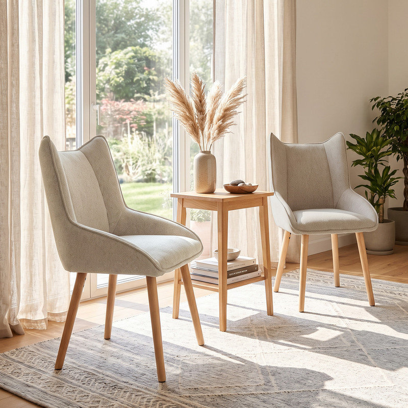50 cm H Side Chair, Beige, Beige