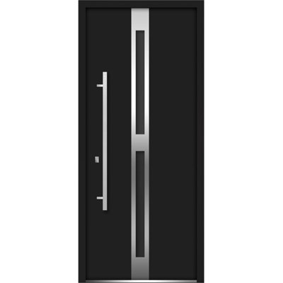 Porte avant en acier pré-suspendue à l'avant / deux émaux noirs 1755 / inserts en acier inoxydable simples peints modernes - l 36 po x H 80 po - droitier