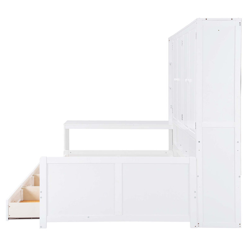 Wooden Daybed With Three Drawers,And All-In-One Cabinet,Desk And Shelves, White, Full