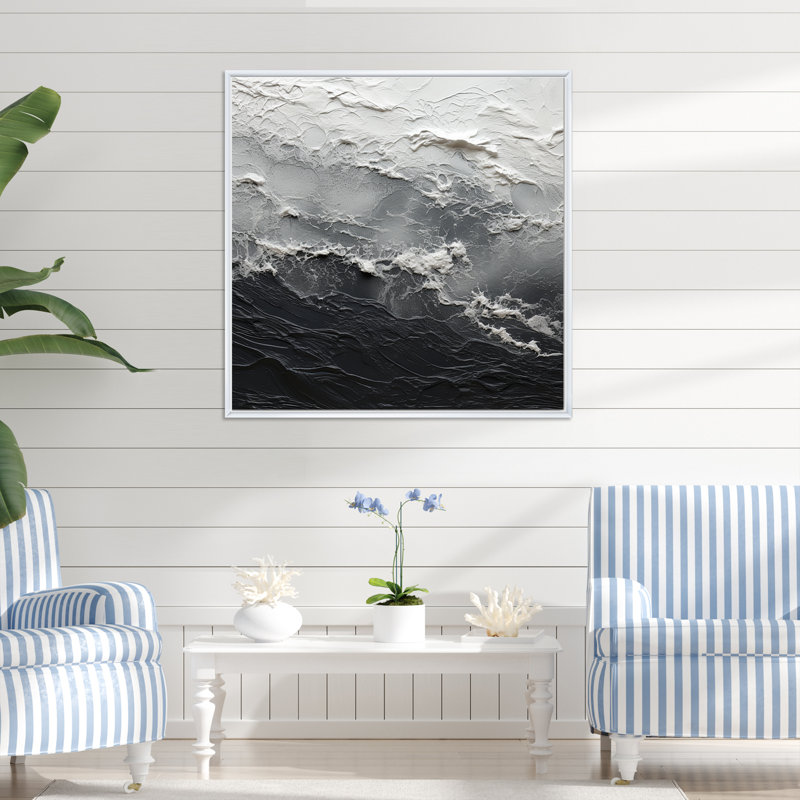 Minimalisme, peinture en noir et blanc, art mural abstrait, salon, H 30 po x l 30 po x P 1 po, Cadre flottant blanc