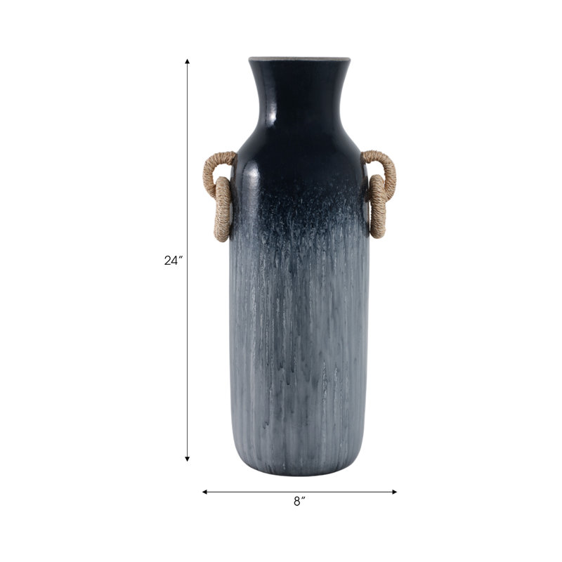 Handmade Pottery/Woven/Clay/Jute Floor Vase, 24", Ombre, Blue