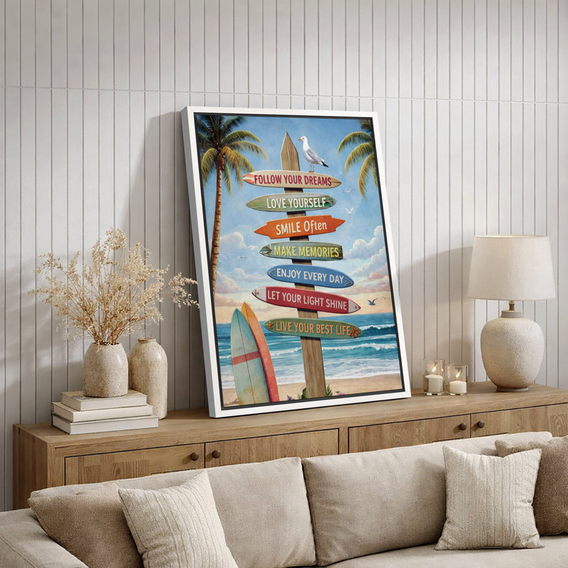Illustration de signe de surf inspirant, citation de plage, décorations murales côtières, impression sur toile encadrée