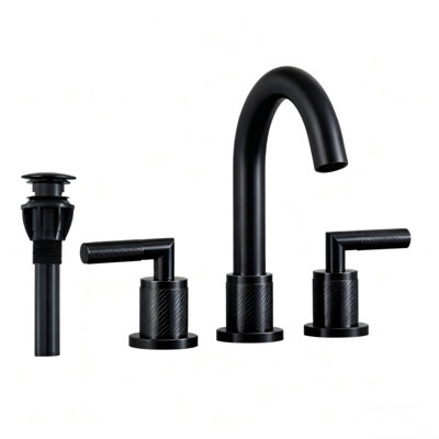 Robinet pour salle de bain à 2 poignées, noir mat, robinet de lavabo surdimensionné, 3 trous, robinet pivotant à 360 °, robinet de lavabo moderne, 8 pouces