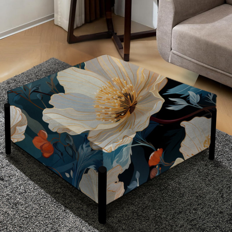 Élégant motif floral bleu - grand repose-pieds carré floral