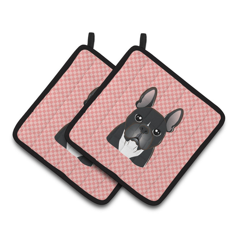 Cuisinier poignée bouledogue french french caroline Checkerboard, Rose / Noir