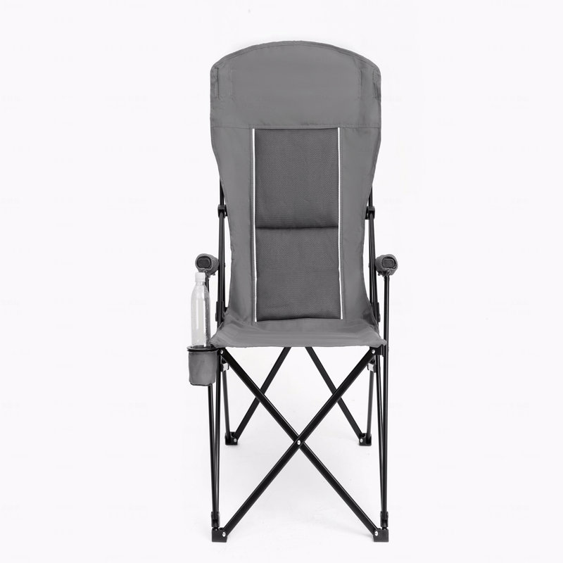 Chaise d'extérieur pour pelouse, support robuste 250 lb, pliable portable avec porte-gobelet, gris, Gris